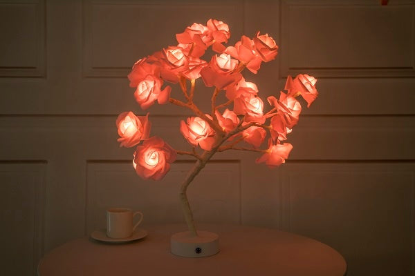 Rose Flower Lamp USB Battery Operated LED Table Lamp Bonsai Tree Night Lights Garland Bedroom Decoration Lights Home Decor